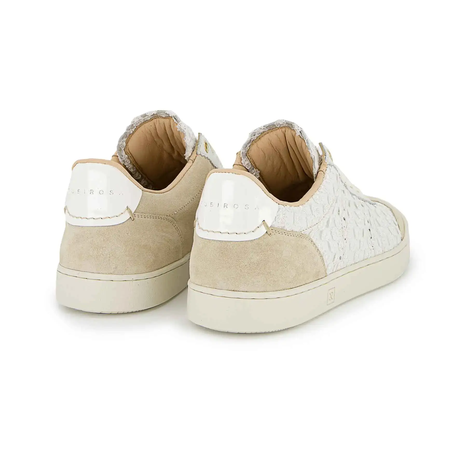 JUDY DO COUTURE WOMEN'S LEATHER SUEDE AND LACE  SNEAKER - WHITE/BEIGE