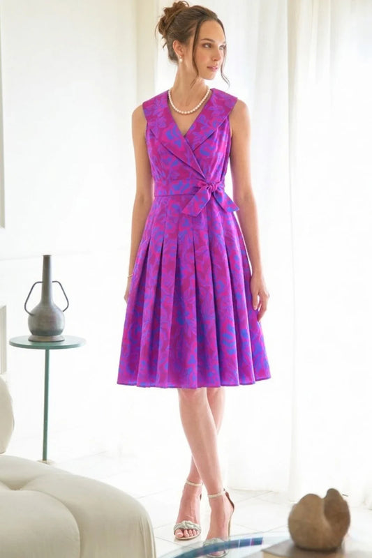 JOHANNA DRESS JACQUARD TONAL - MAGENTA/BLUE