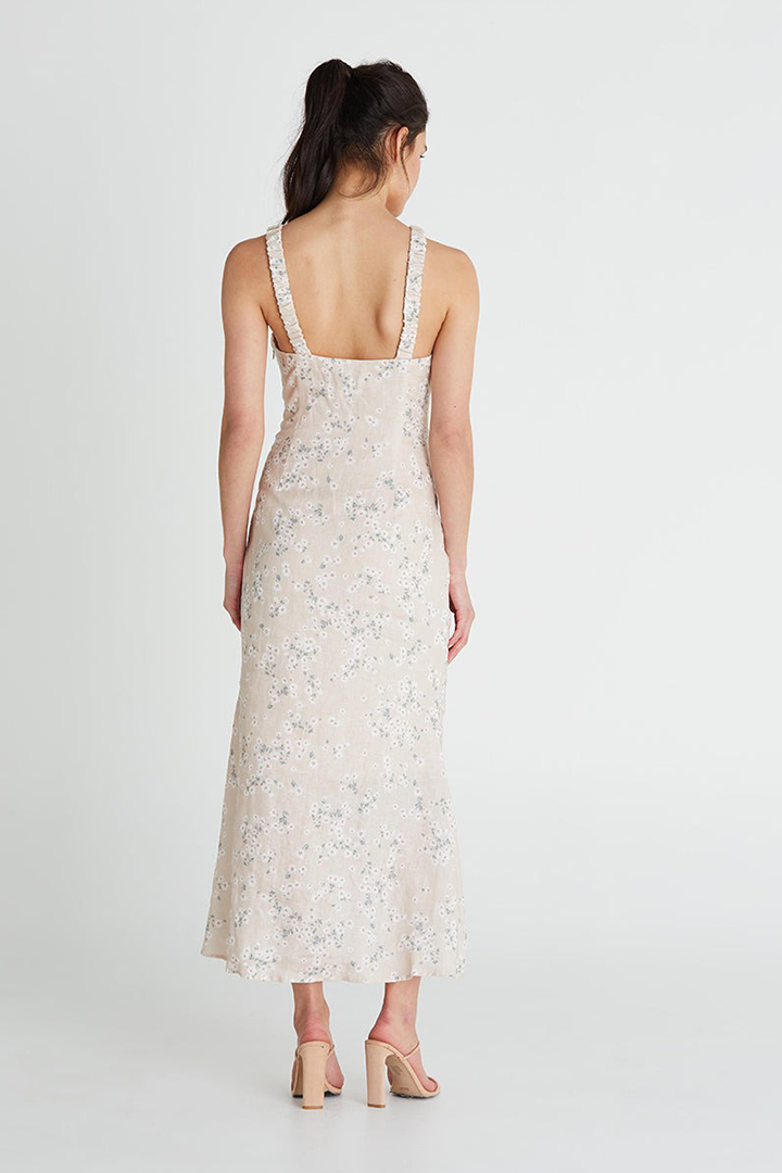 Womens We Are Kindred Isobel Linen Gathered Sweetheart Midi Dress Daisy Size 6 Womens We Are Kindred Isobel Linen Gathered Sweetheart Midi Dress Daisy Size 6