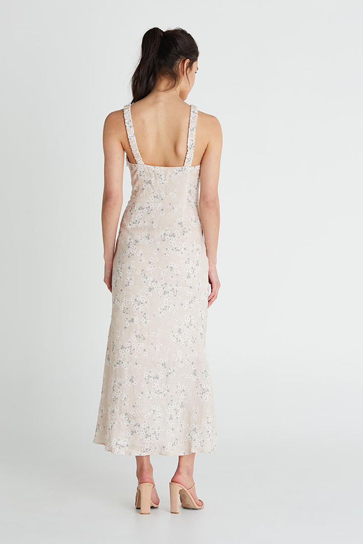 ISOBEL LINEN GATHERED SWEETHEART MIDI DRESS