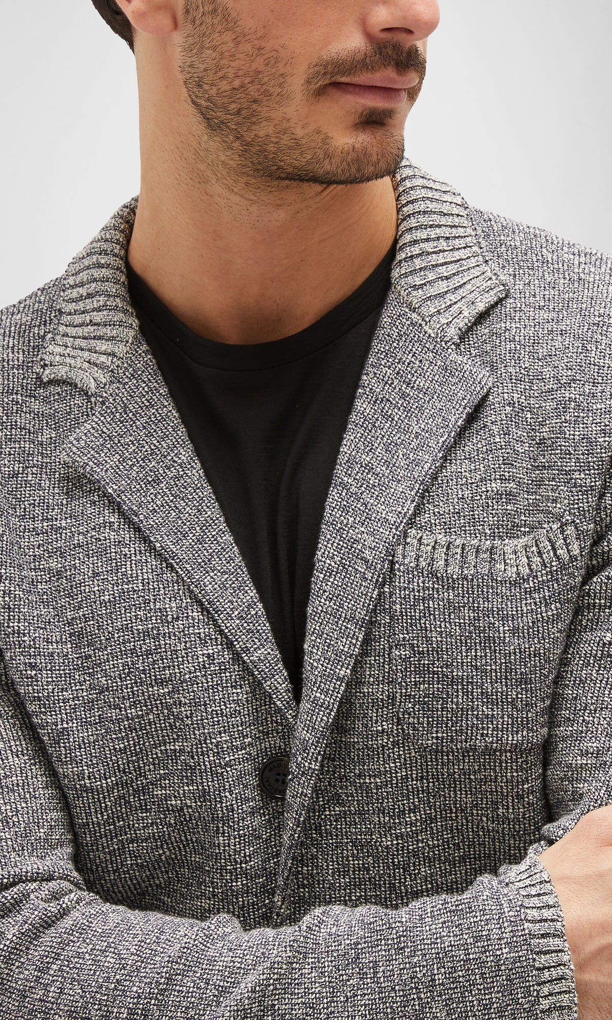 PORTOFINO COTTON BLEND KNIT JACKET - DARK BLUE WHITE