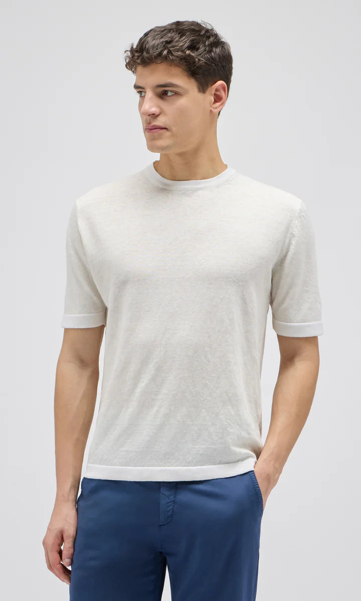 TONAL CRINKLED LINEN SHORT SLEEVE SHIRT - FULL WHITE
