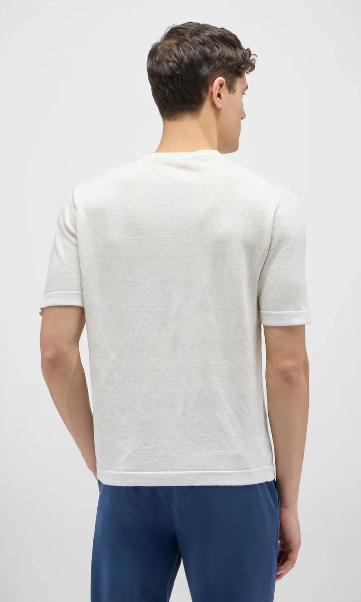 TONAL CRINKLED LINEN SHORT SLEEVE SHIRT - FULL WHITE