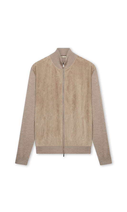 SUEDE AND WOOL LEATHER BOMBER JACKET - FULL MEDIUM BEIGE