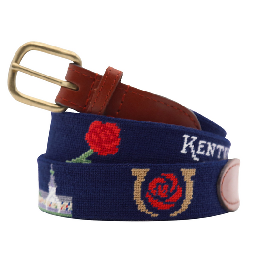 KENTUCKY DERBY LIFE NEEDLEPOINT BELT - DARK NAVY