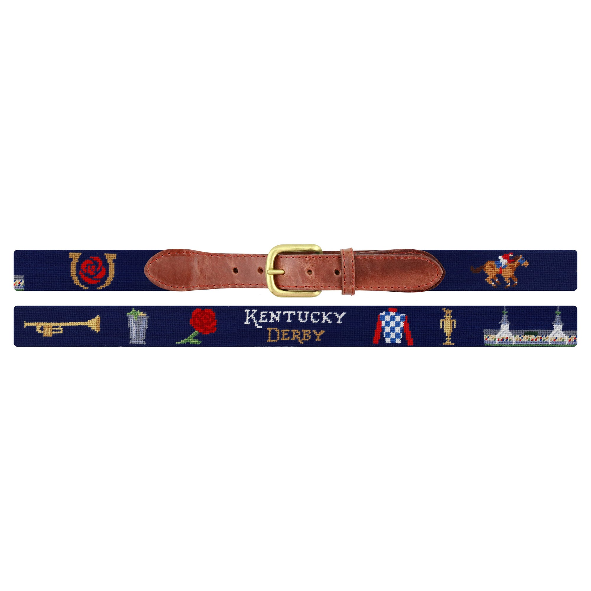 KENTUCKY DERBY LIFE NEEDLEPOINT BELT - DARK NAVY