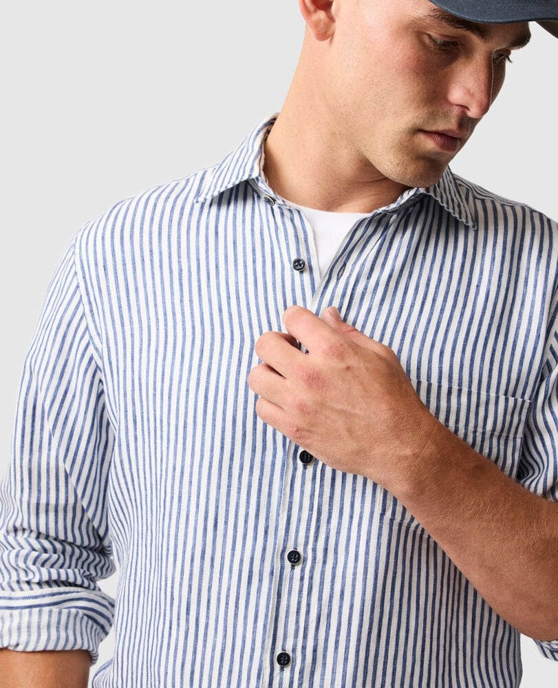 PORT CHARLES LINEN SHIRT - DEEP OCEAN