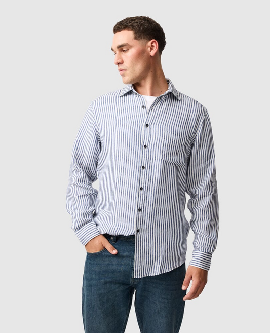 PORT CHARLES LINEN SHIRT - DEEP OCEAN