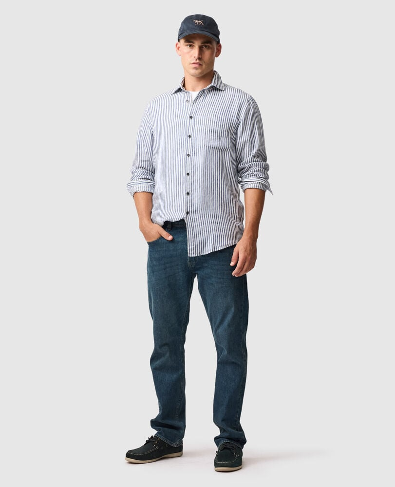 PORT CHARLES LINEN SHIRT - DEEP OCEAN