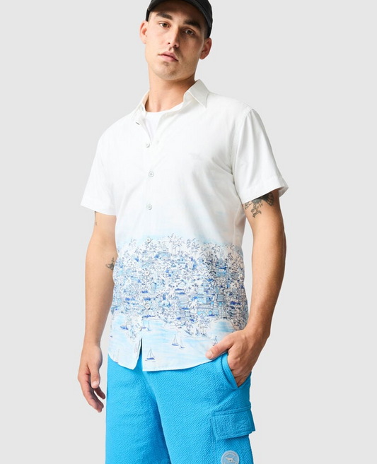 ASHERS PRINTED COTTON SHIRT - COCONUT