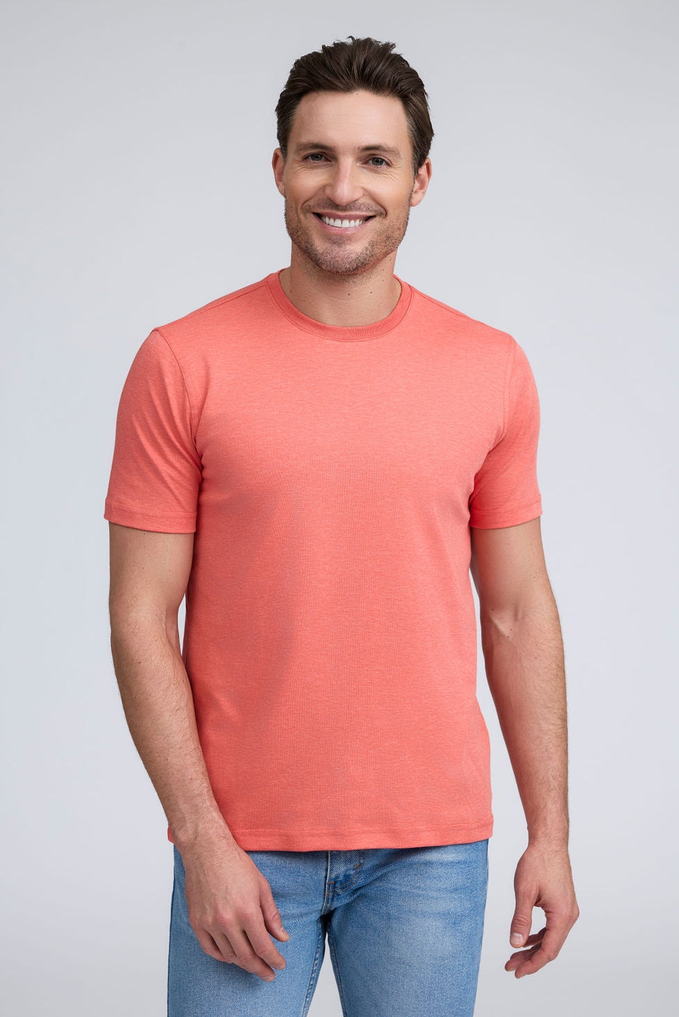 PURE AQUA COTTON CREW NECK T-SHIRT - CORAL