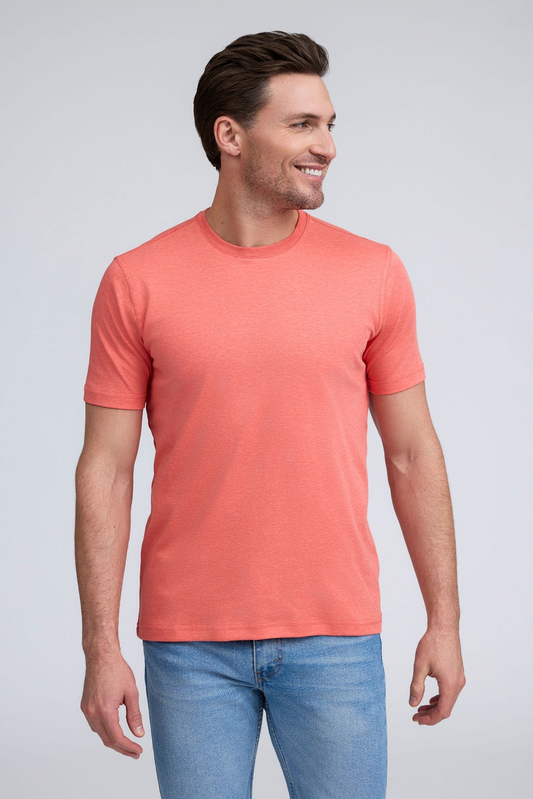 PURE AQUA COTTON CREW NECK T-SHIRT - CORAL