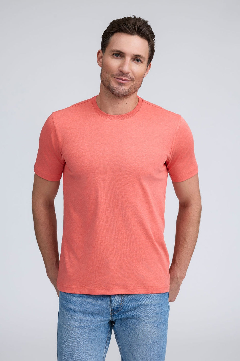 PURE AQUA COTTON CREW NECK T-SHIRT - CORAL