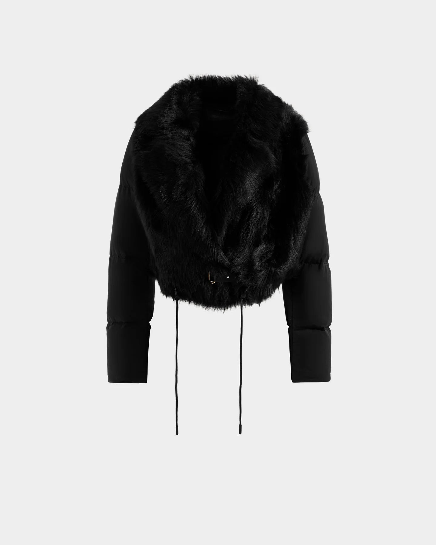 LILAH SHEARLING & NYLON CROPPED JACKET - BLACK