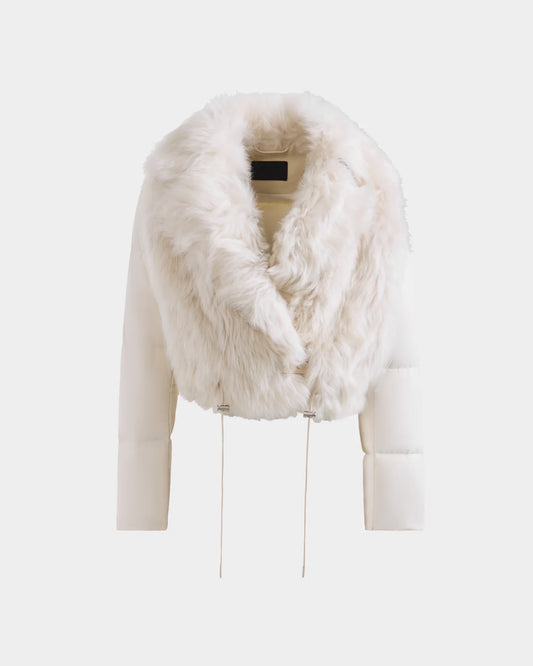 LILAH SHEARLING & NYLON CROPPED JACKET - VANILLA