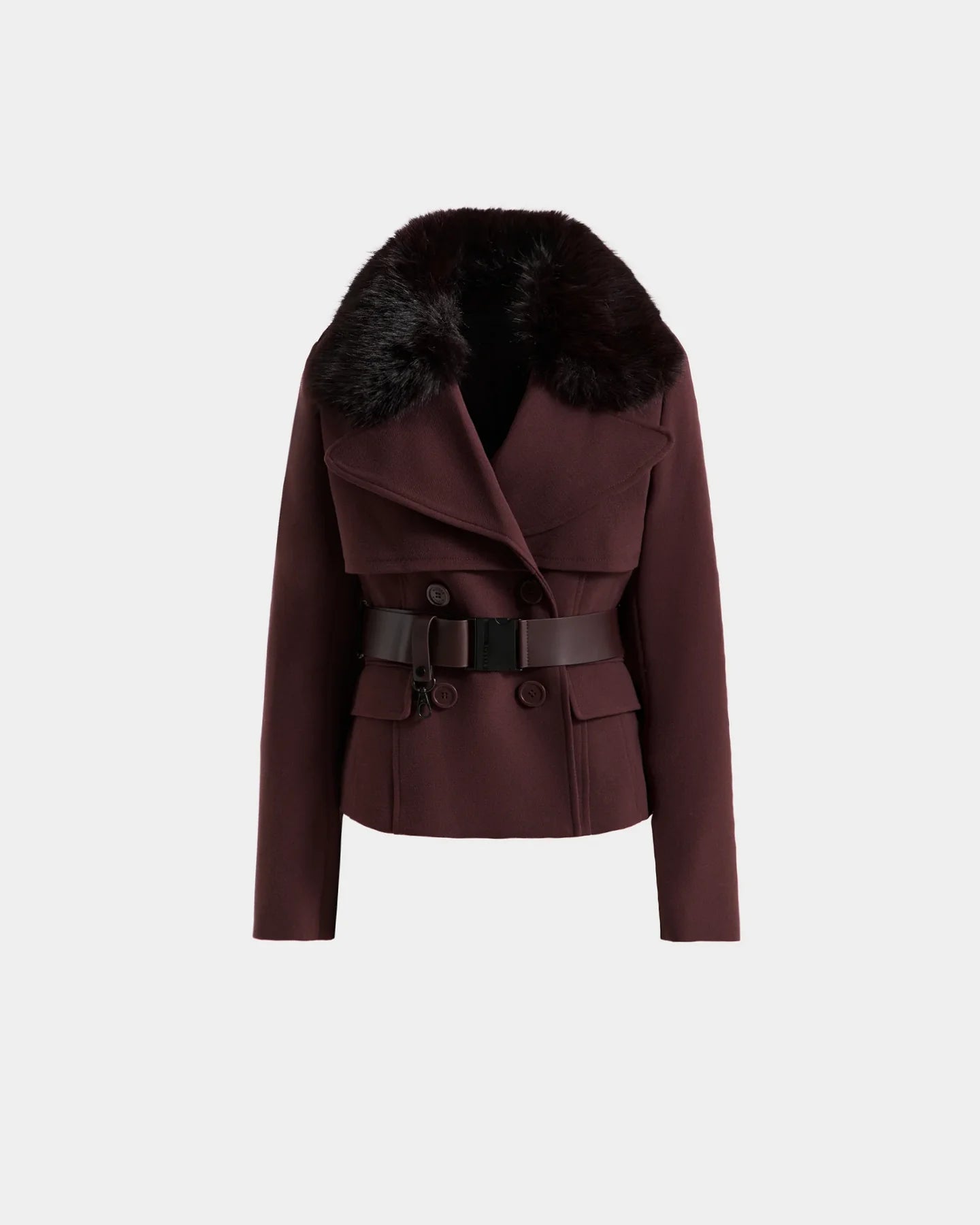 LINDSAY SHORT DOUBLE BREASTED COAT - BORDEAUX