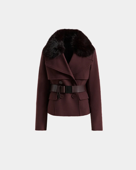 LINDSAY SHORT DOUBLE BREASTED COAT - BORDEAUX