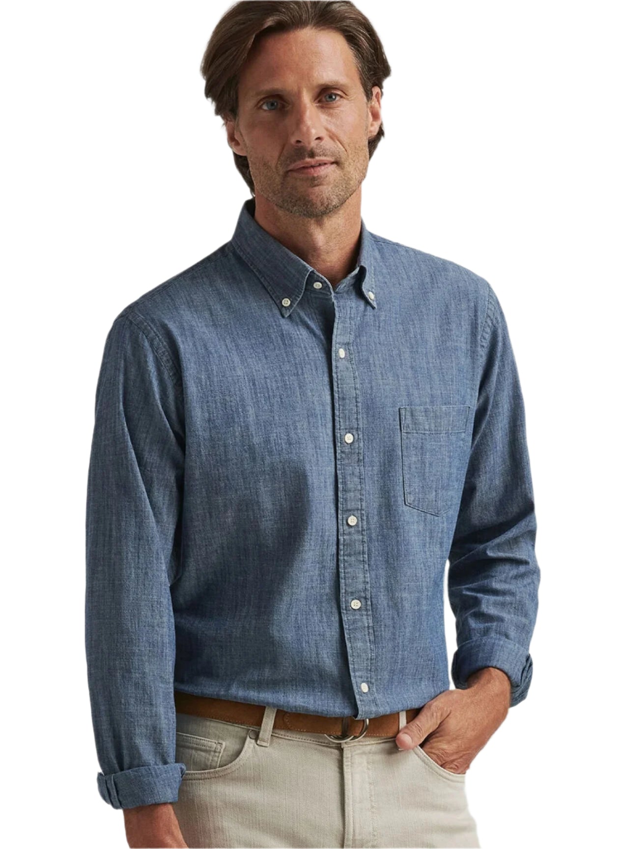 TAMWORTH CHAMBRAY COTTON-STRETCH SHIRT - INDIGO
