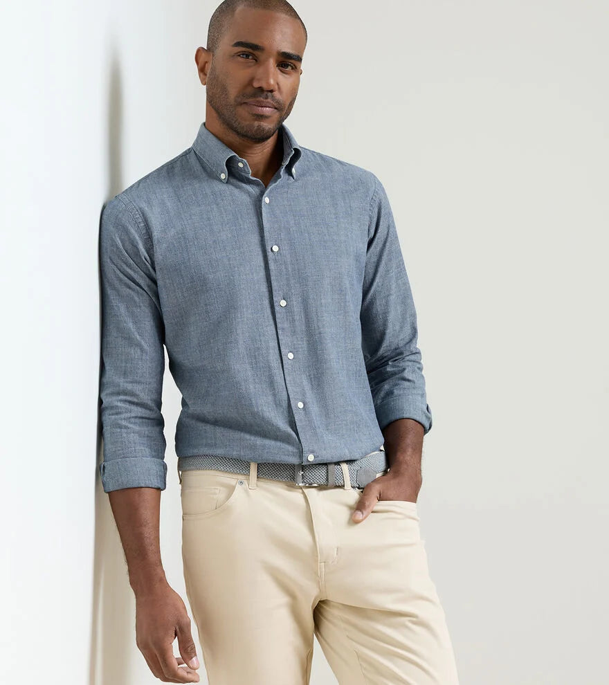 DEVONPORT CHAMBRAY COTTON-STRETCH SHIRT - INDIGO