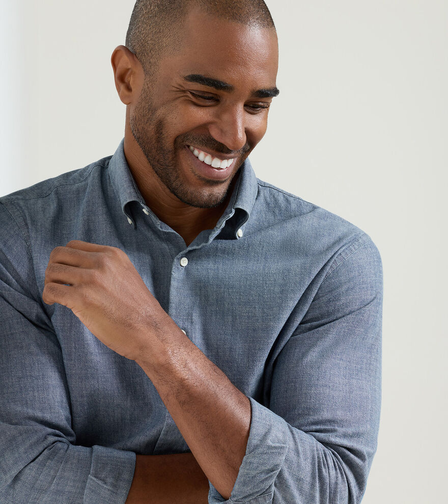 DEVONPORT CHAMBRAY COTTON-STRETCH SHIRT - INDIGO