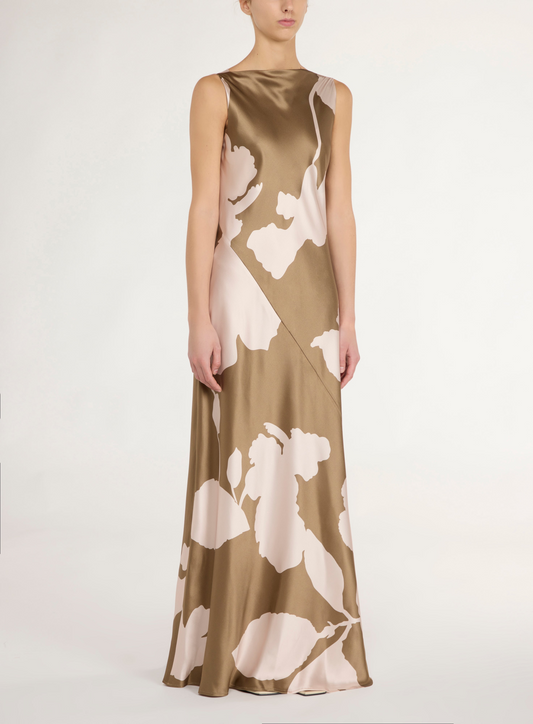 MARA PRINTED SILK DRESS - BROWN