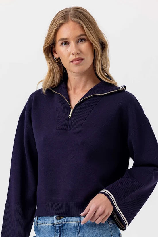 MAREN FOLDOVER COLLAR SWEATER - NAVY VANILLA