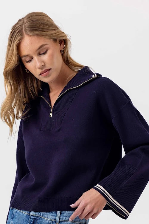 MAREN FOLDOVER COLLAR SWEATER - NAVY VANILLA