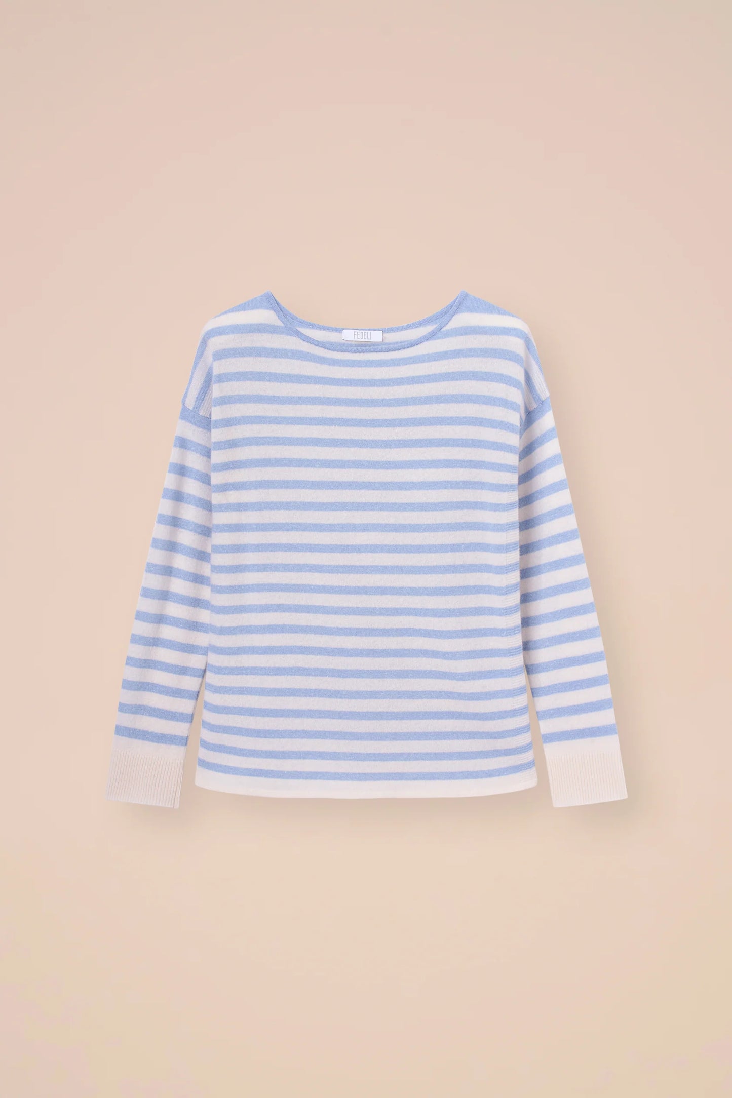 KAHLO MARBLE KNIT BOATNECK CASHMERE LINEN SWEATER - SKY BLUE