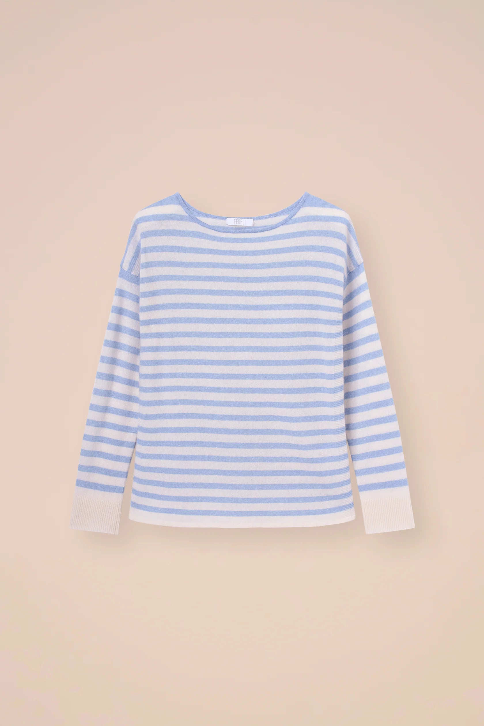 KAHLO MARBLE KNIT BOATNECK CASHMERE LINEN SWEATER - SKY BLUE