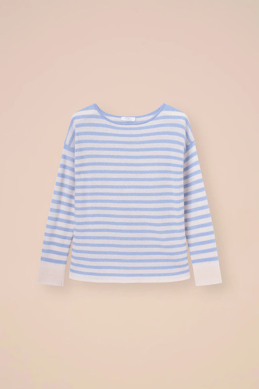 KAHLO MARBLE KNIT BOATNECK CASHMERE LINEN SWEATER - SKY BLUE