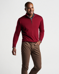 AUTUMN CREST SUEDE TRIM 1/4 ZIP SWEATER - HOLIDAY RED