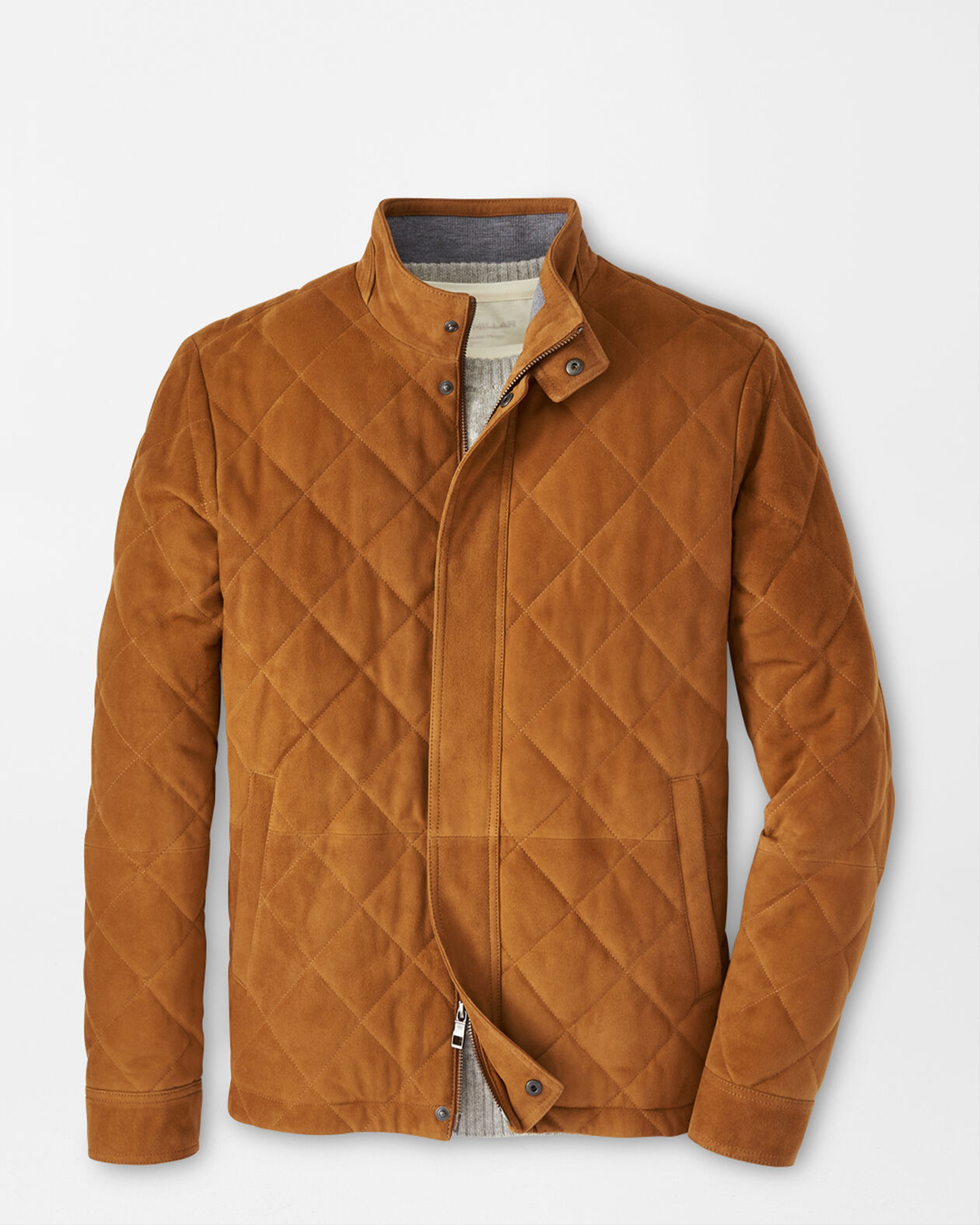 SUEDE NORFOLK QUILTED BOMBER JACKET - WHISKEY