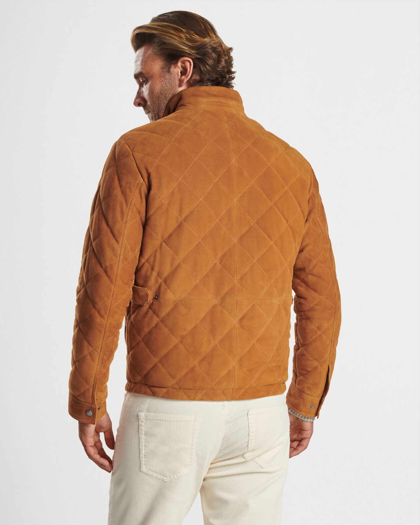 SUEDE NORFOLK QUILTED BOMBER JACKET - WHISKEY