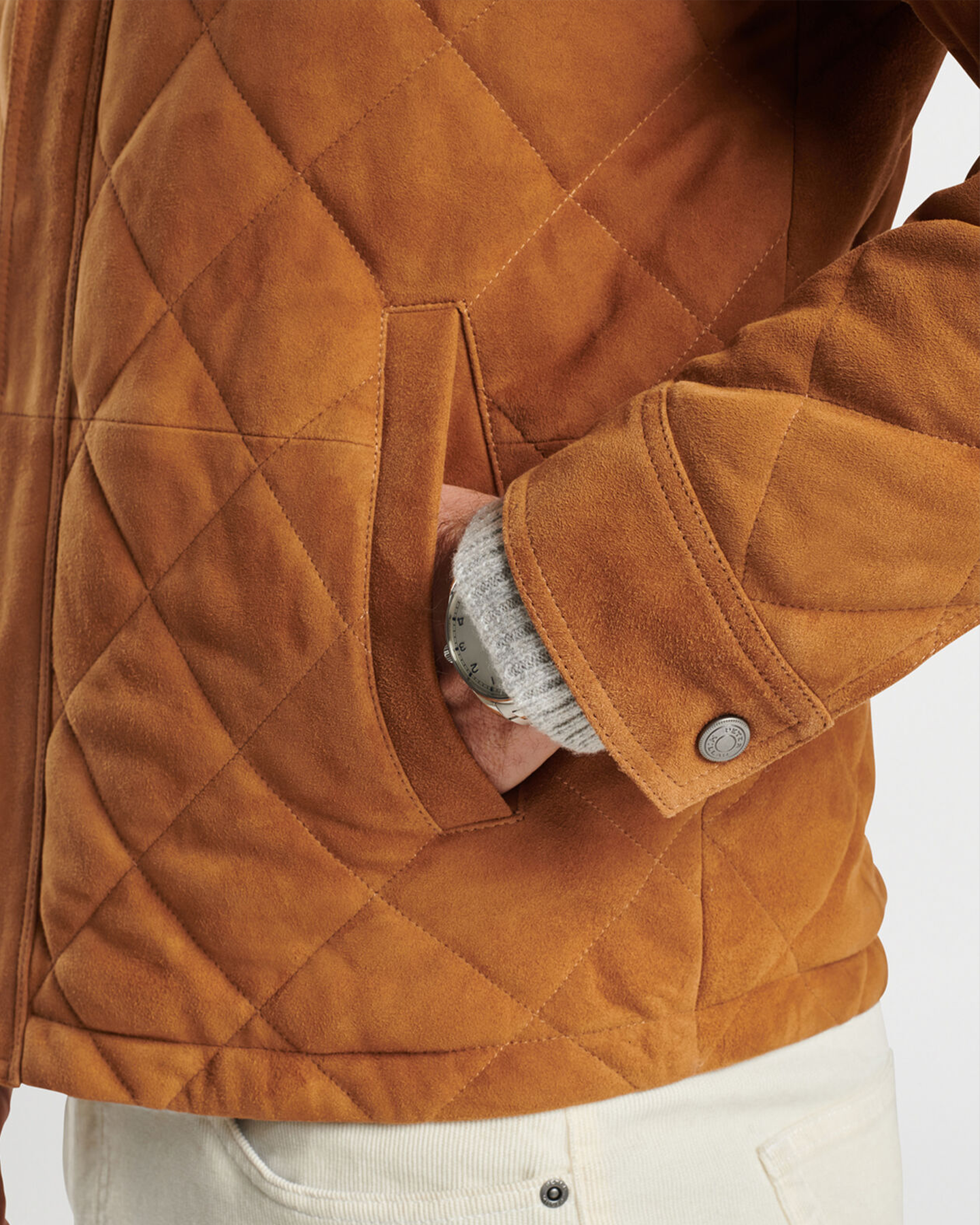 SUEDE NORFOLK QUILTED BOMBER JACKET - WHISKEY