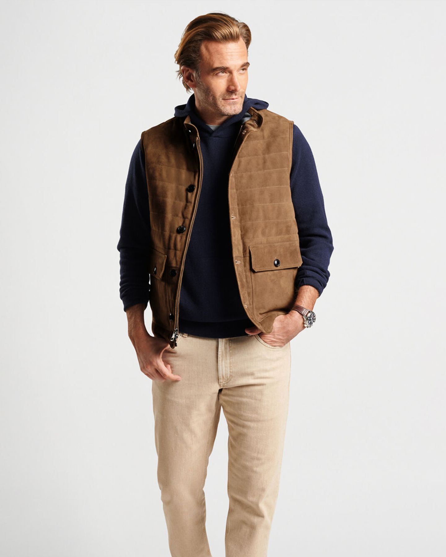 SUEDE GREENWICH VEST - BIRCHWOOD