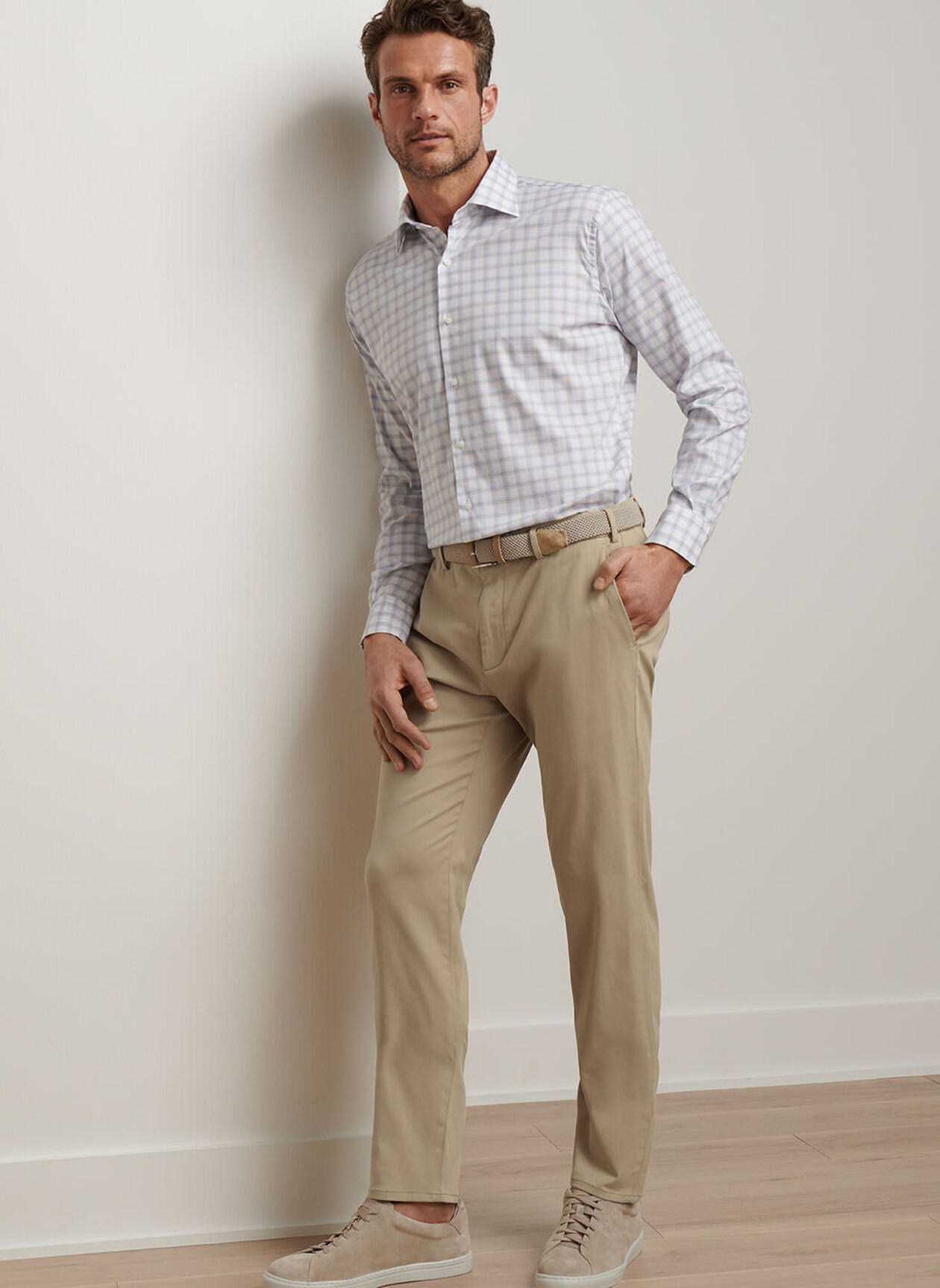 SIGNATURE SATEEN FLAT FRONT TROUSER - KHAKI