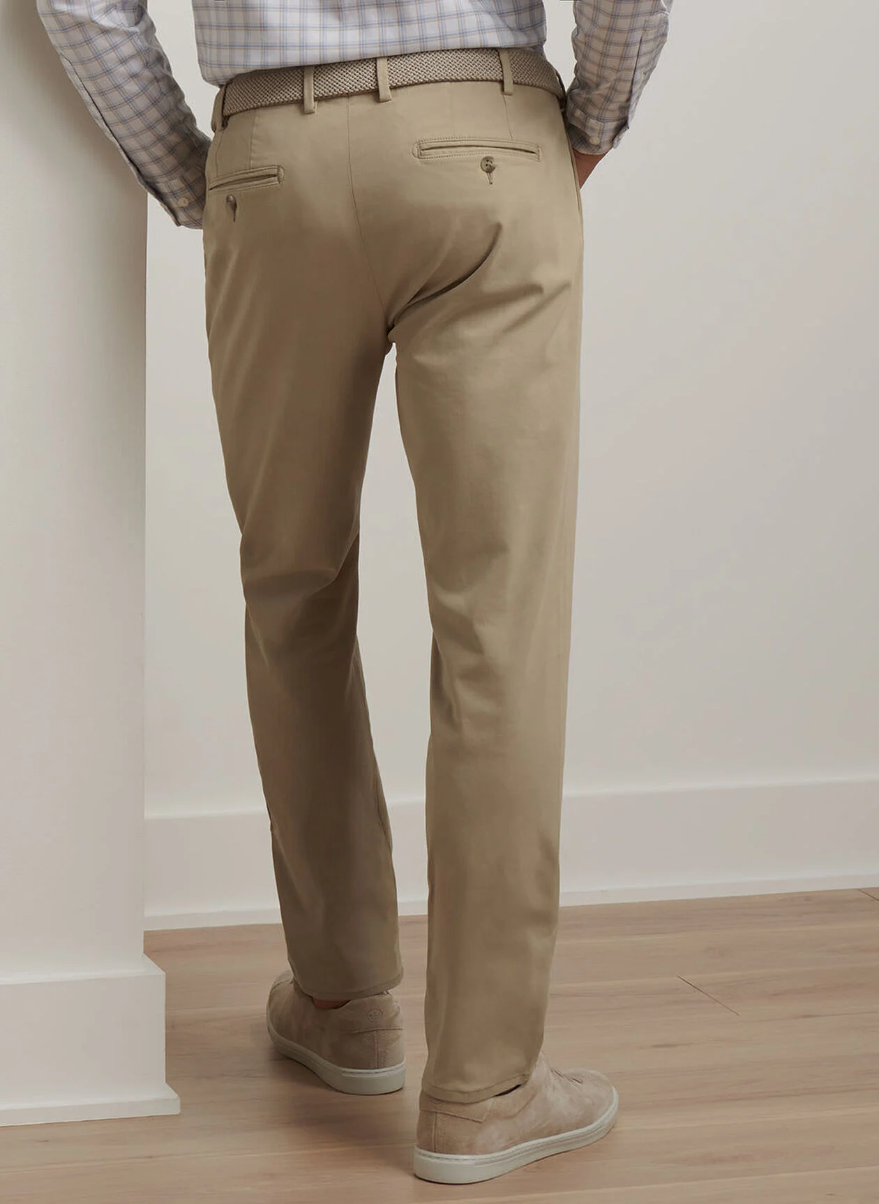 SIGNATURE SATEEN FLAT FRONT TROUSER - KHAKI