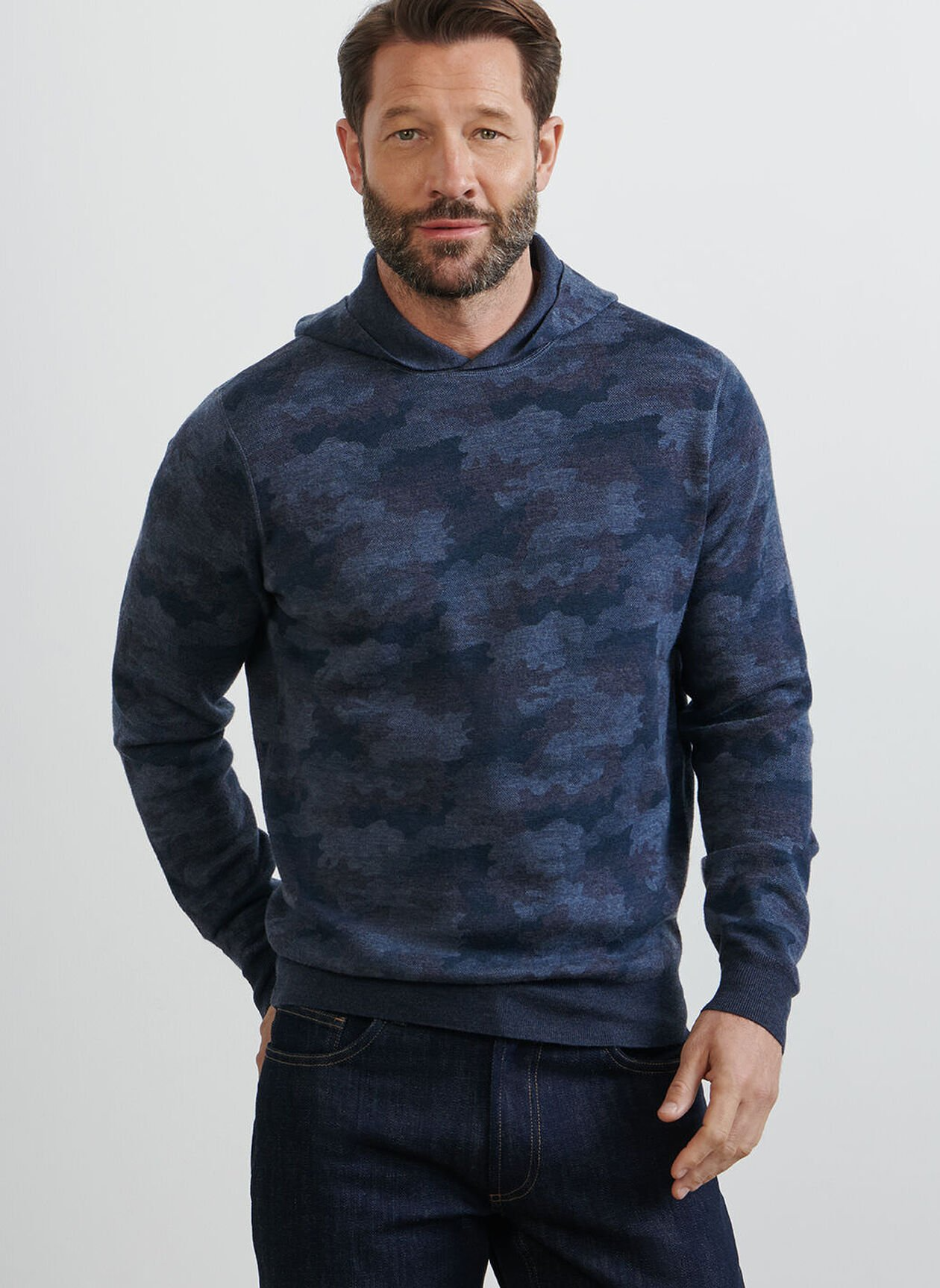 REVERSIBLE CAMO POPOVER HOODIE - BLUE HAZE