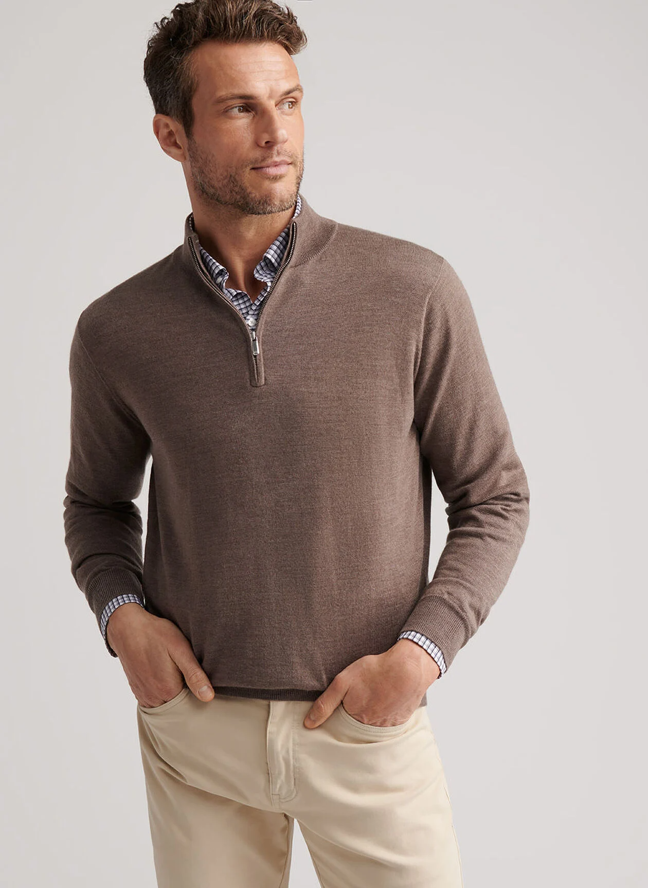 AUTUMN CREST 1/4 ZIP SWEATER - POPLAR BROWN