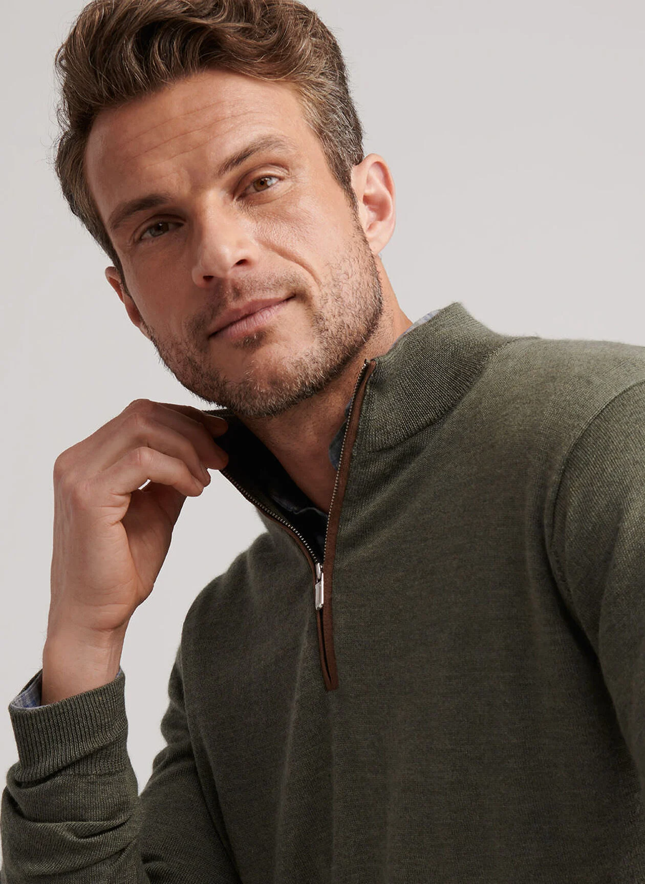AUTUMN CREST SUEDE TRIM 1/4 ZIP SWEATER - BASIL