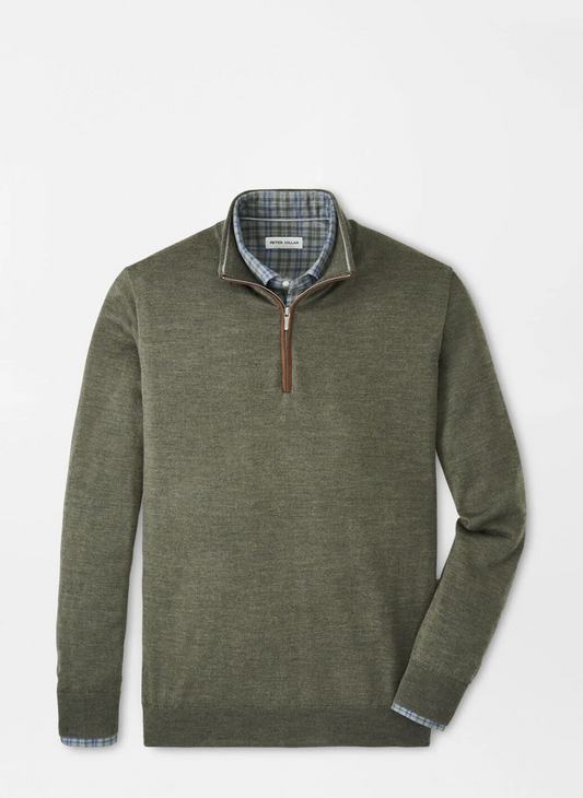 AUTUMN CREST SUEDE TRIM 1/4 ZIP SWEATER - BASIL