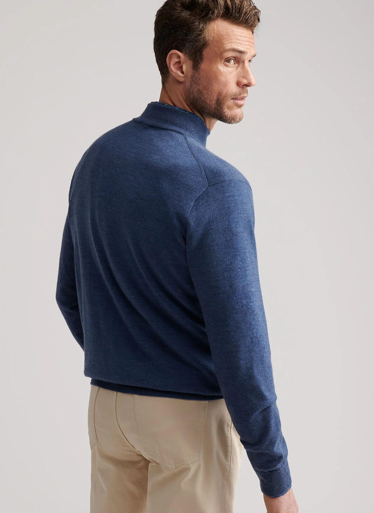 AUTUMN CREST SUEDE TRIM 1/4 ZIP SWEATER - BLUE HAZE