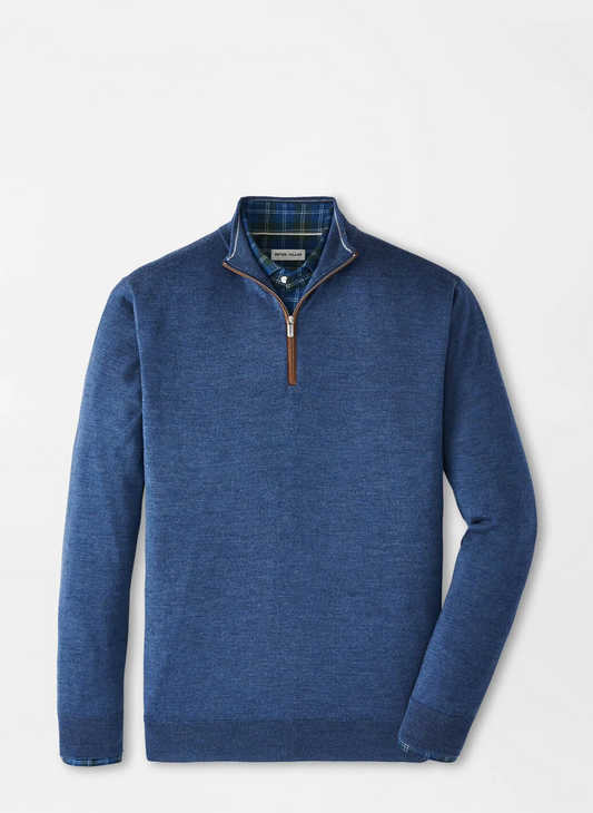 AUTUMN CREST SUEDE TRIM 1/4 ZIP SWEATER - BLUE HAZE