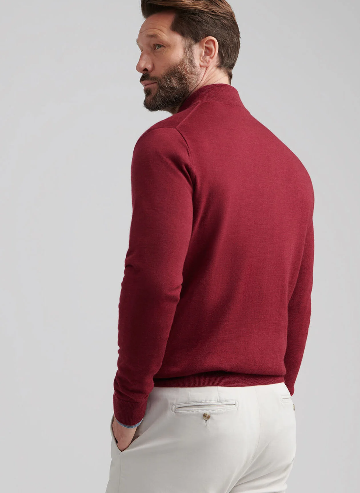 AUTUMN CREST SUEDE TRIM 1/4 ZIP SWEATER - BRICK RED