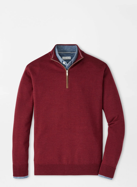 AUTUMN CREST SUEDE TRIM 1/4 ZIP SWEATER - BRICK RED