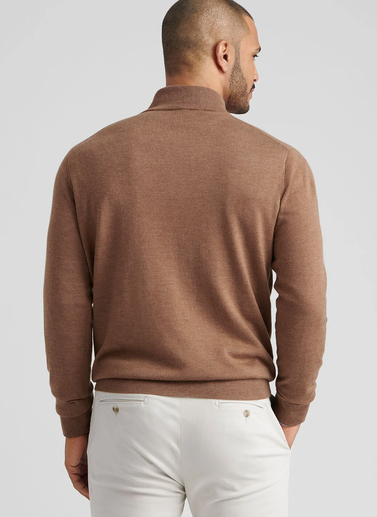 AUTUMN CREST SUEDE TRIM 1/4 ZIP SWEATER - BRITISH TAN