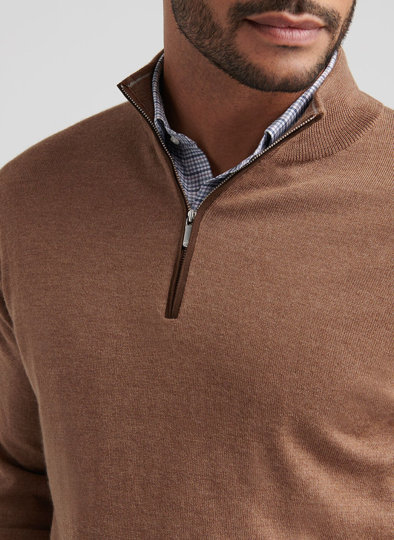 AUTUMN CREST SUEDE TRIM 1/4 ZIP SWEATER - BRITISH TAN