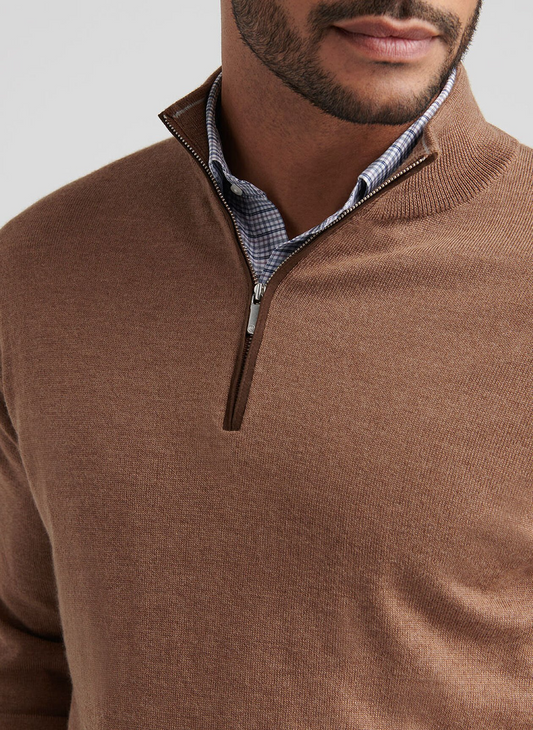 AUTUMN CREST SUEDE TRIM 1/4 ZIP SWEATER - BRITISH TAN