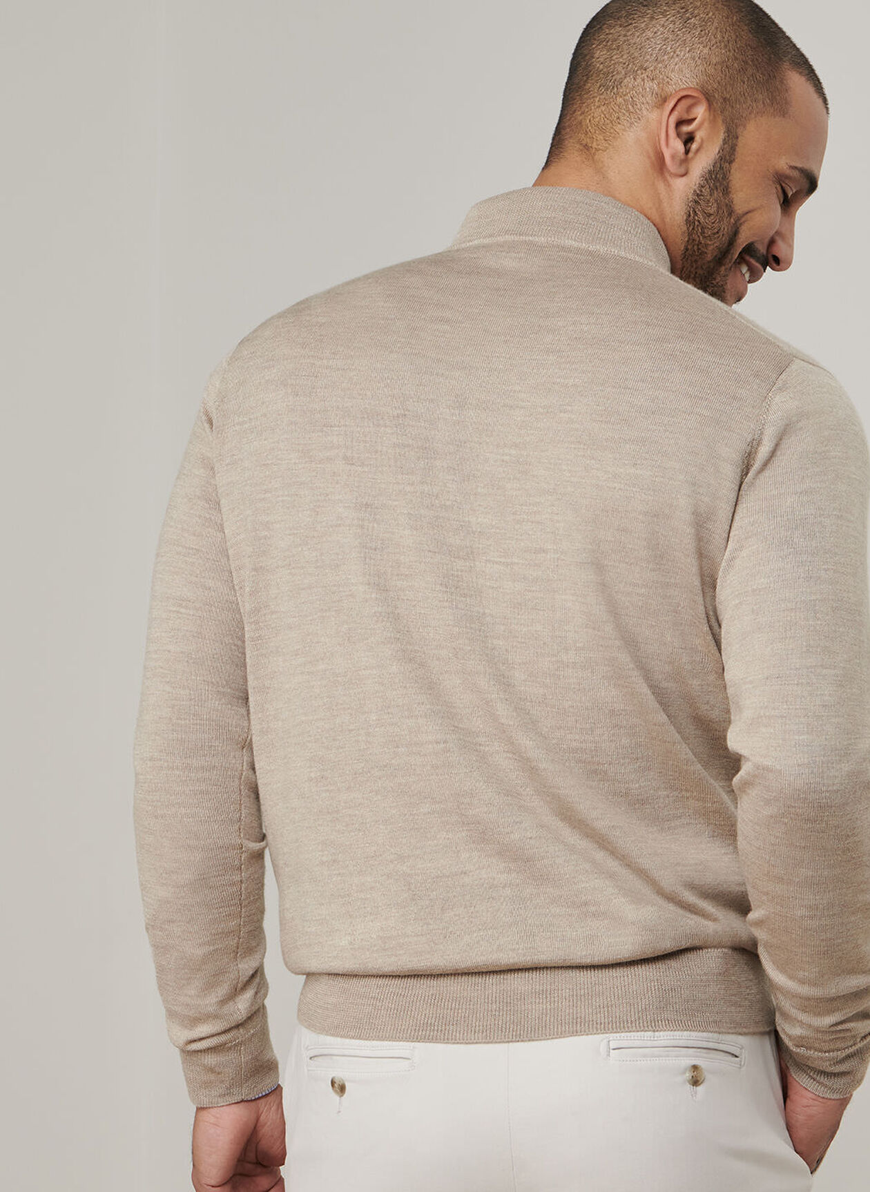 AUTUMN CREST SUEDE TRIM 1/4 ZIP SWEATER - LIGHT ELM