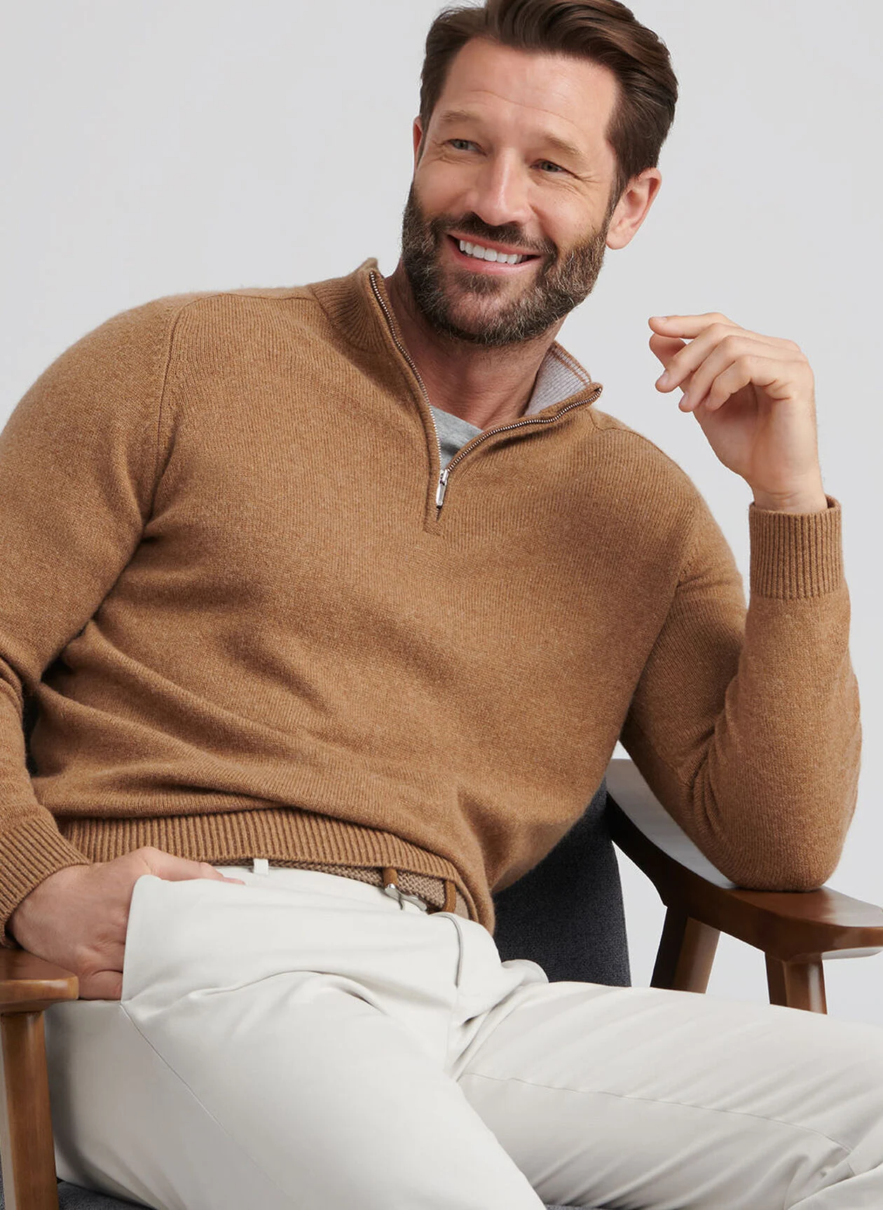 CRESCENT RIDGE CABLE 1/4 ZIP SWEATER - LIGHT ELM
